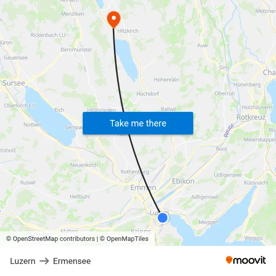 Luzern to Ermensee map