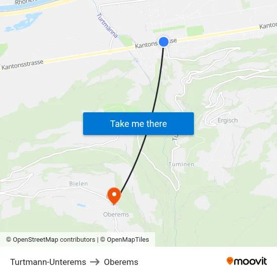 Turtmann-Unterems to Oberems map