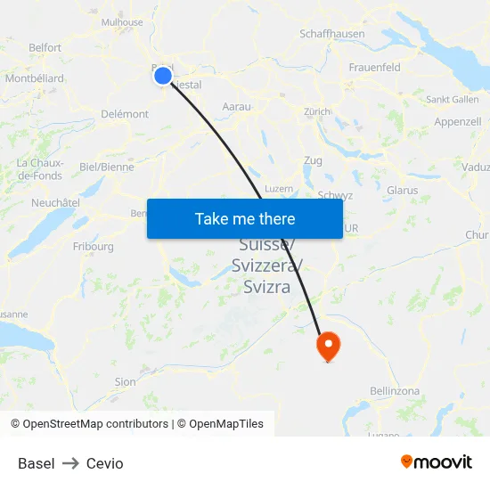 Basel to Cevio map