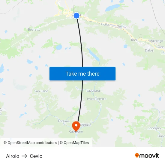 Airolo to Cevio map