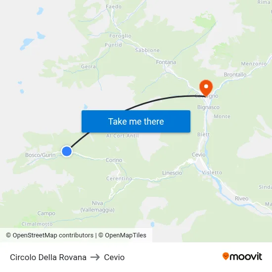 Circolo Della Rovana to Cevio map