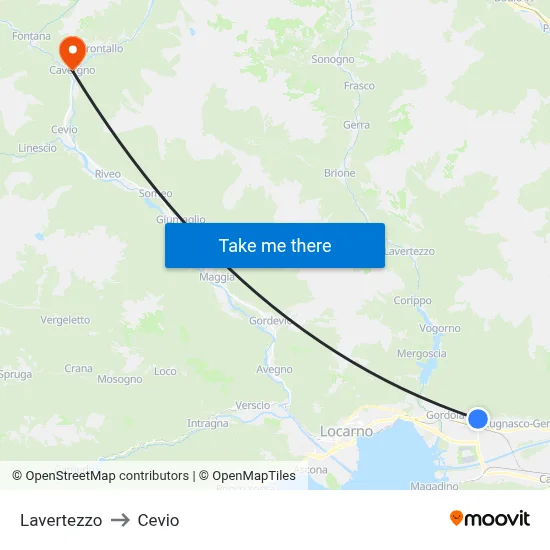 Lavertezzo to Cevio map