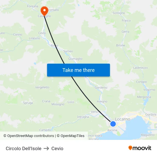 Circolo Dell'Isole to Cevio map
