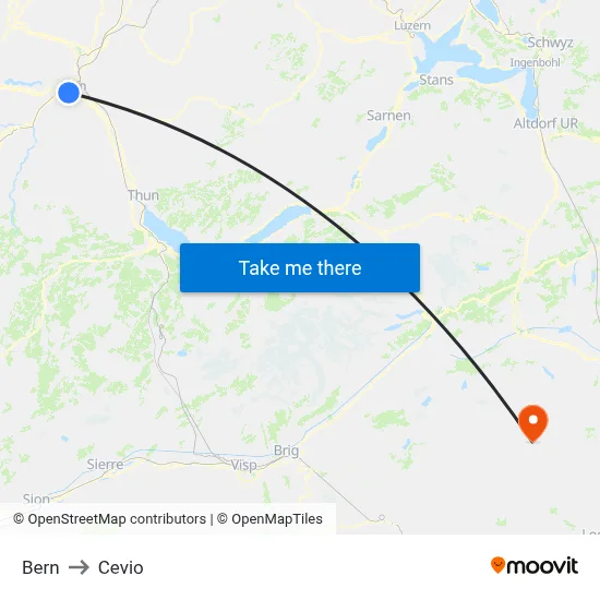 Bern to Cevio map