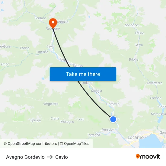 Avegno Gordevio to Cevio map
