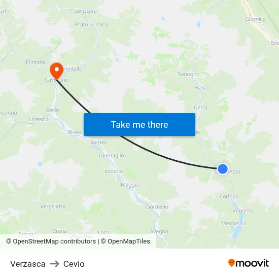 Verzasca to Cevio map