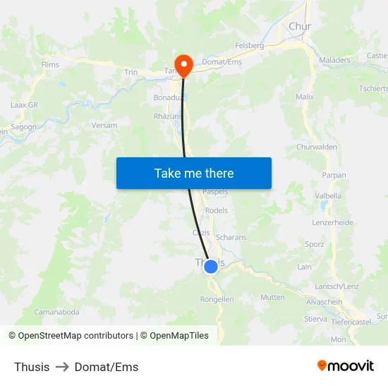 Thusis to Domat/Ems map