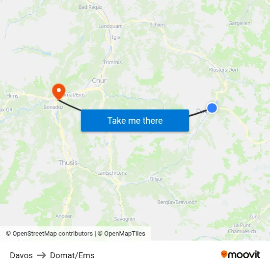 Davos to Domat/Ems map