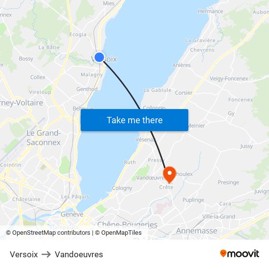 Versoix to Vandoeuvres map