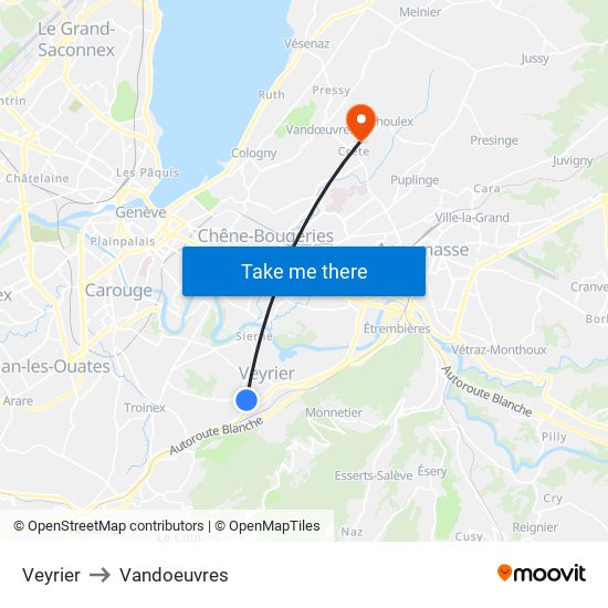 Veyrier to Vandoeuvres map