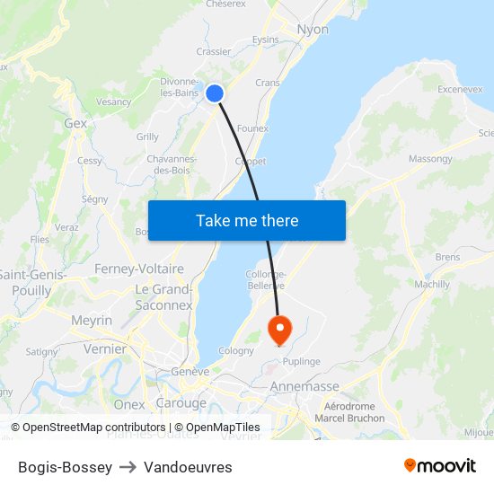 Bogis-Bossey to Vandoeuvres map