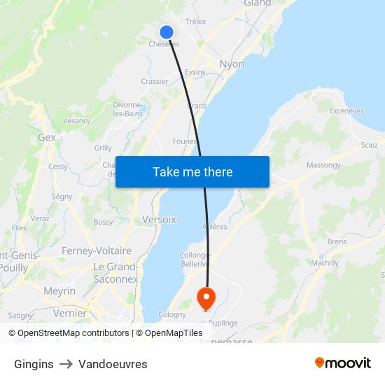 Gingins to Vandoeuvres map