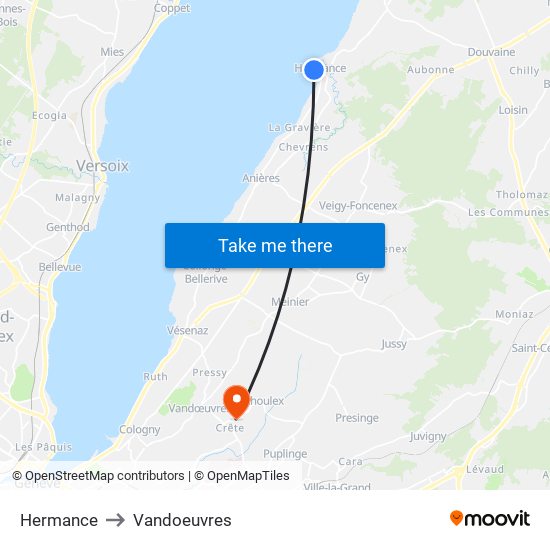 Hermance to Vandoeuvres map