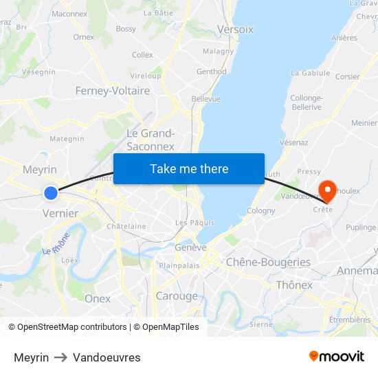 Meyrin to Vandoeuvres map