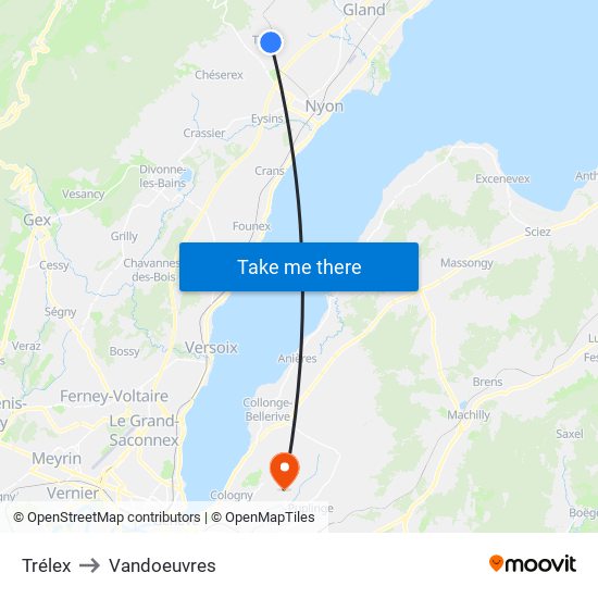 Trélex to Vandoeuvres map