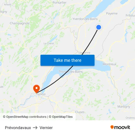 Prévondavaux to Vernier map