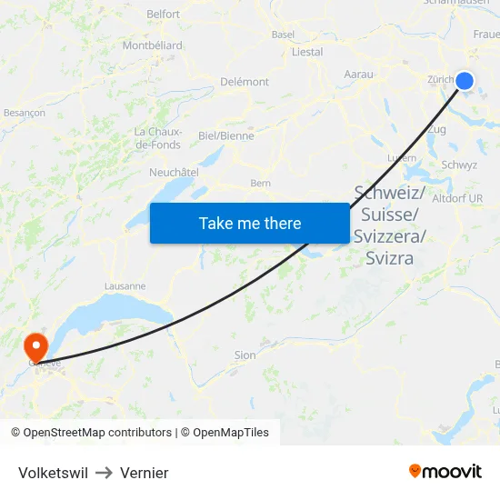 Volketswil to Vernier map