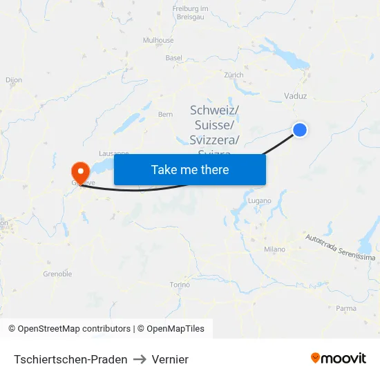 Tschiertschen-Praden to Vernier map