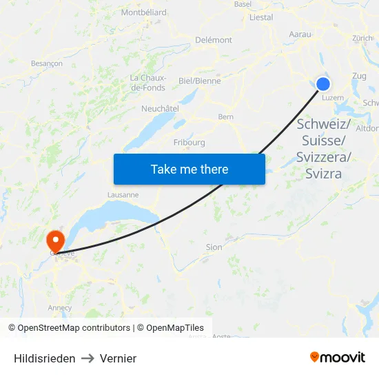 Hildisrieden to Vernier map