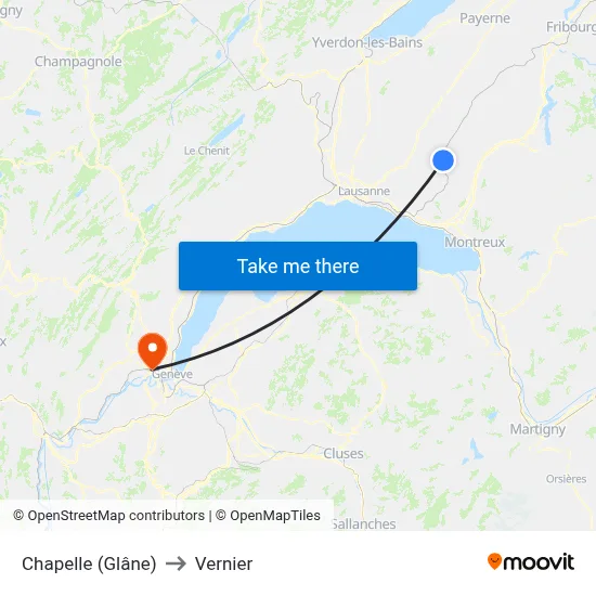 Chapelle (Glâne) to Vernier map