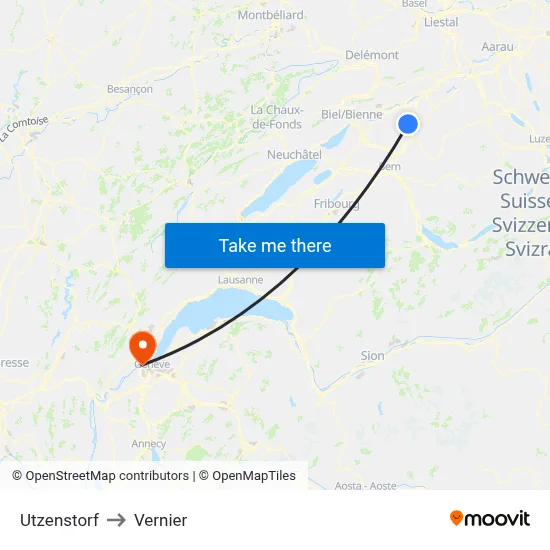 Utzenstorf to Vernier map
