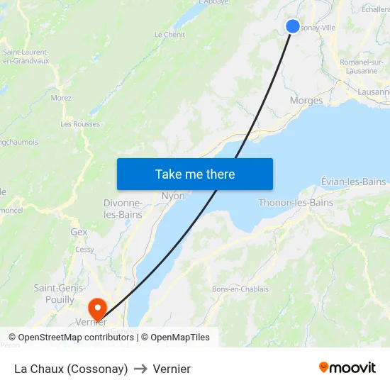 La Chaux (Cossonay) to Vernier map