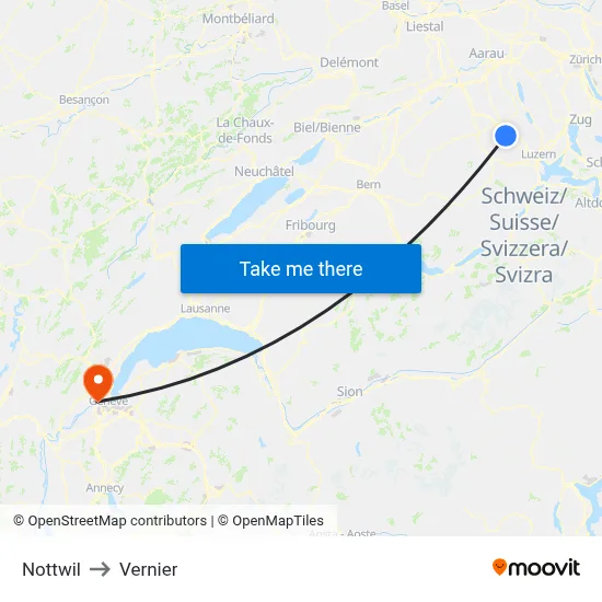 Nottwil to Vernier map