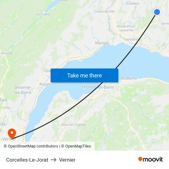Corcelles-Le-Jorat to Vernier map