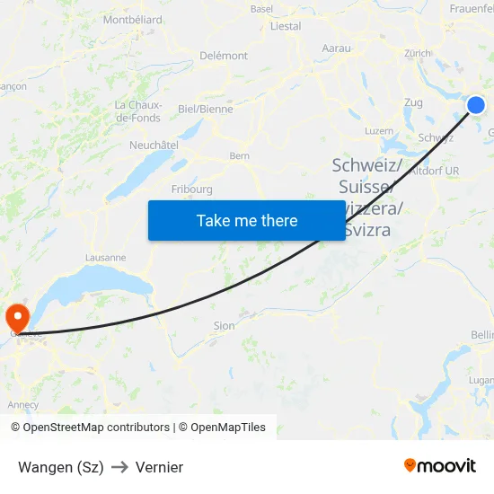Wangen (Sz) to Vernier map