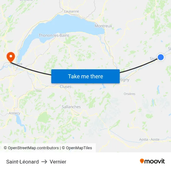 Saint-Léonard to Vernier map