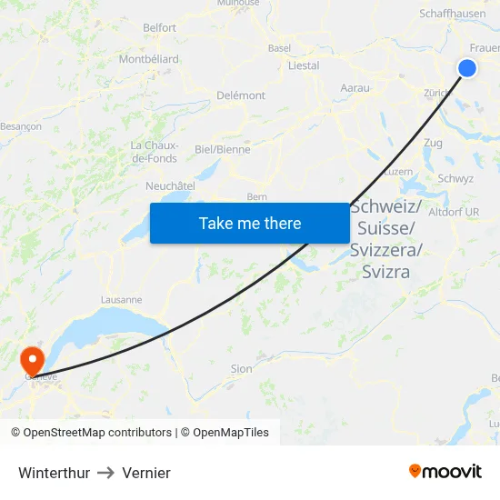 Winterthur to Vernier map