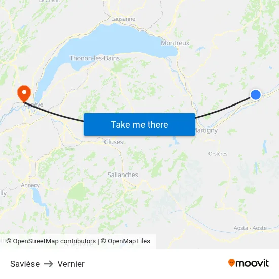 Savièse to Vernier map
