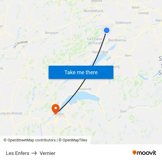 Les Enfers to Vernier map