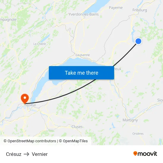 Crésuz to Vernier map