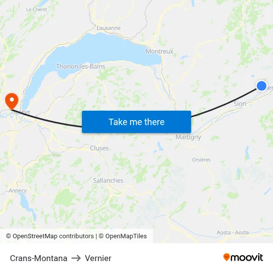 Crans-Montana to Vernier map