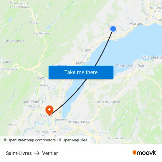 Saint-Livres to Vernier map