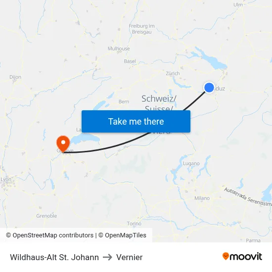 Wildhaus-Alt St. Johann to Vernier map