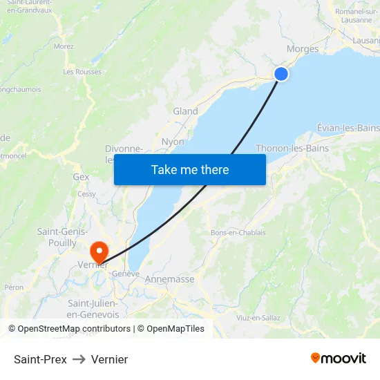 Saint-Prex to Vernier map