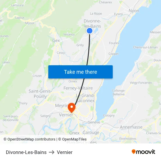 Divonne-Les-Bains to Vernier map