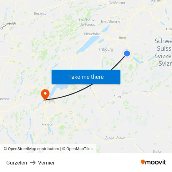Gurzelen to Vernier map