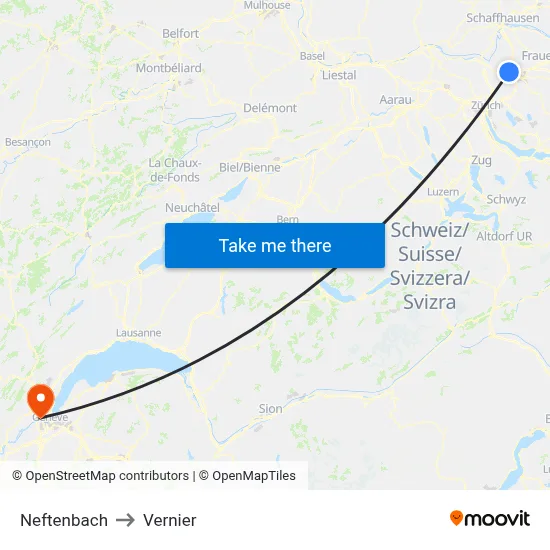 Neftenbach to Vernier map