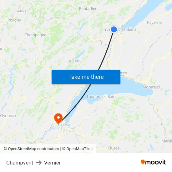 Champvent to Vernier map