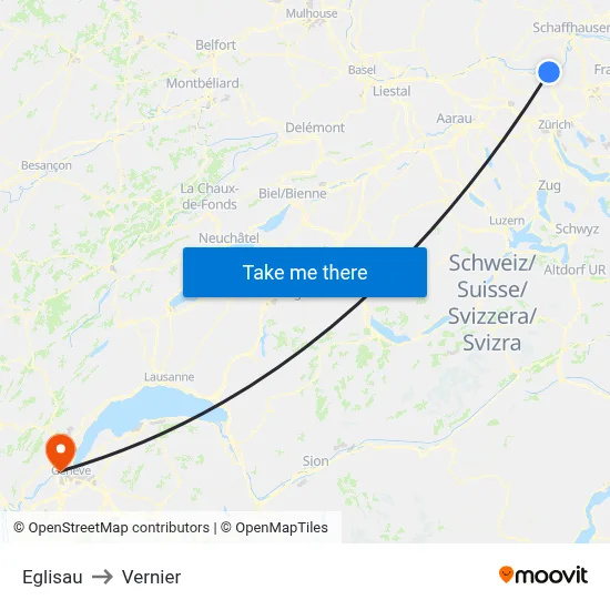 Eglisau to Vernier map