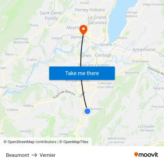 Beaumont to Vernier map