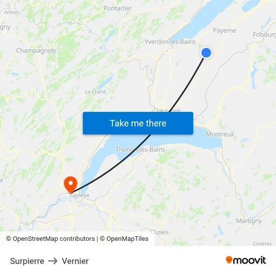 Surpierre to Vernier map