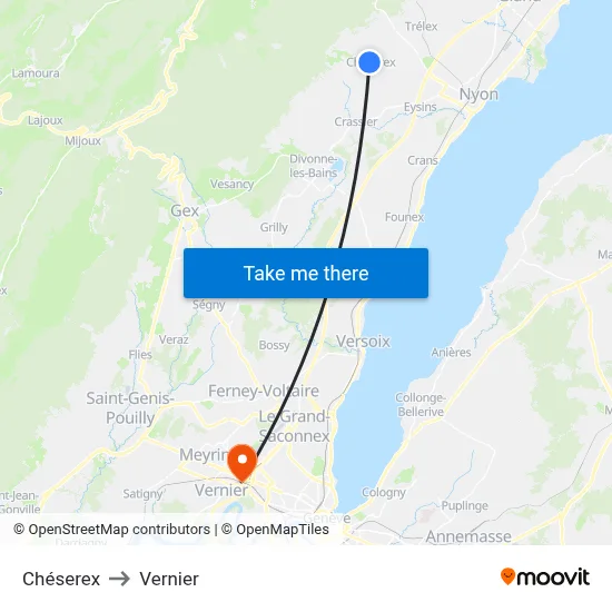 Chéserex to Vernier map
