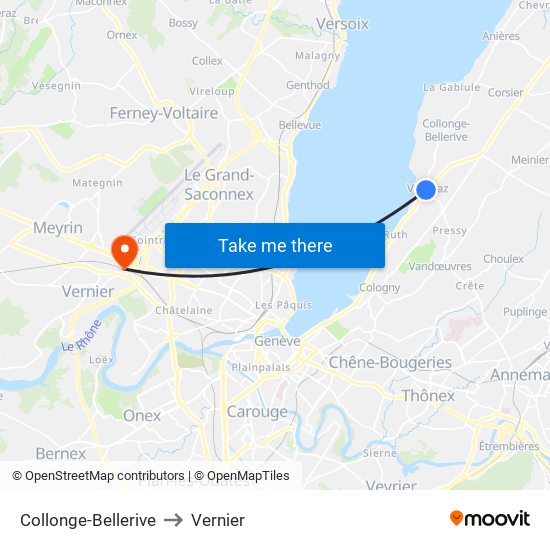 Collonge-Bellerive to Vernier map