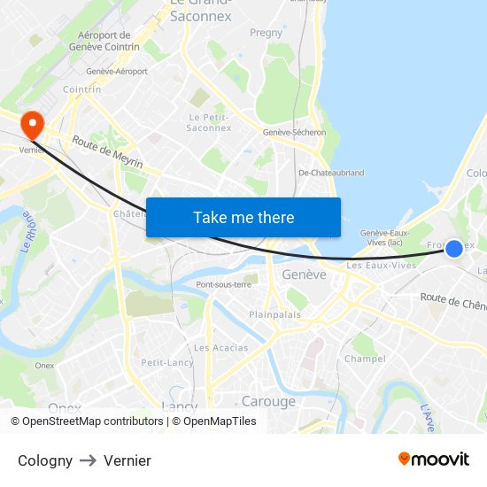 Cologny to Vernier map