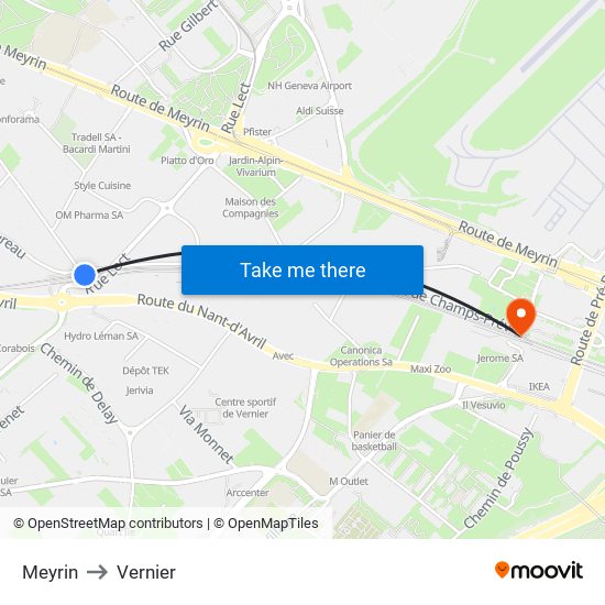 Meyrin to Vernier map