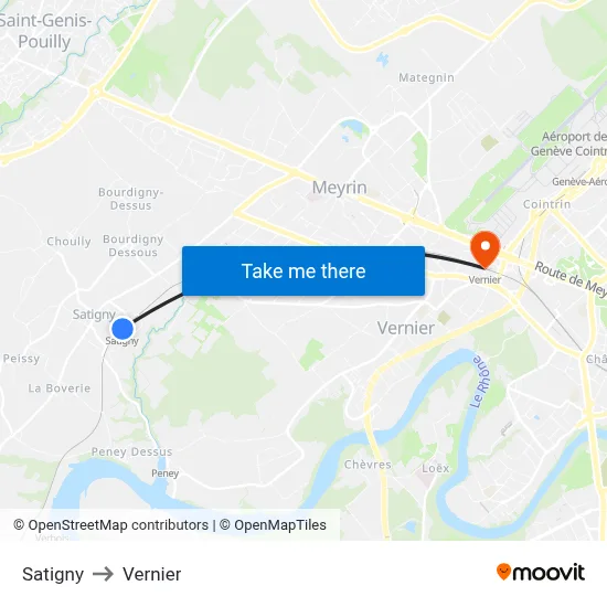 Satigny to Vernier map